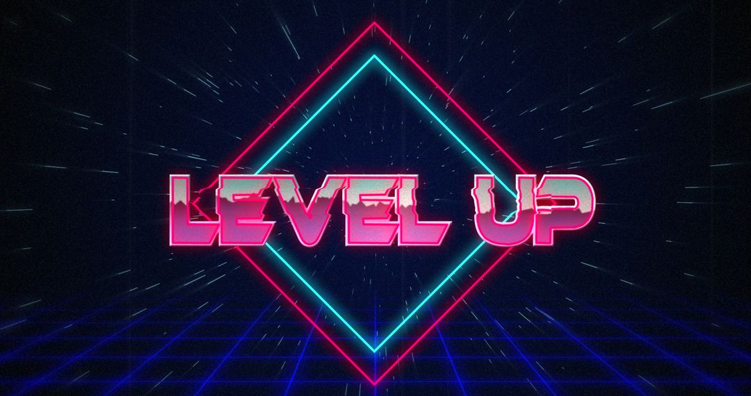 Retro Glitch Level Up Neon Gaming Concept
