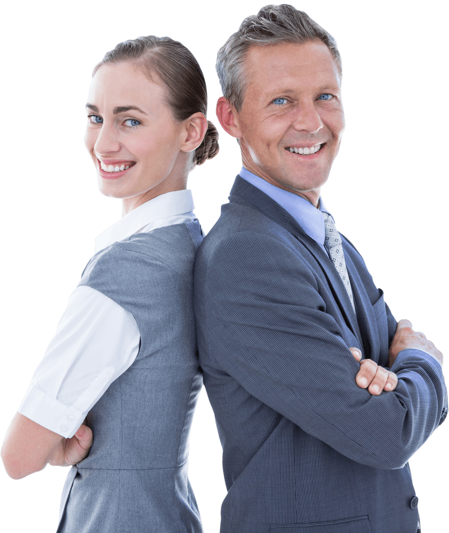 Transparent Business Colleagues Back to Back Smiling