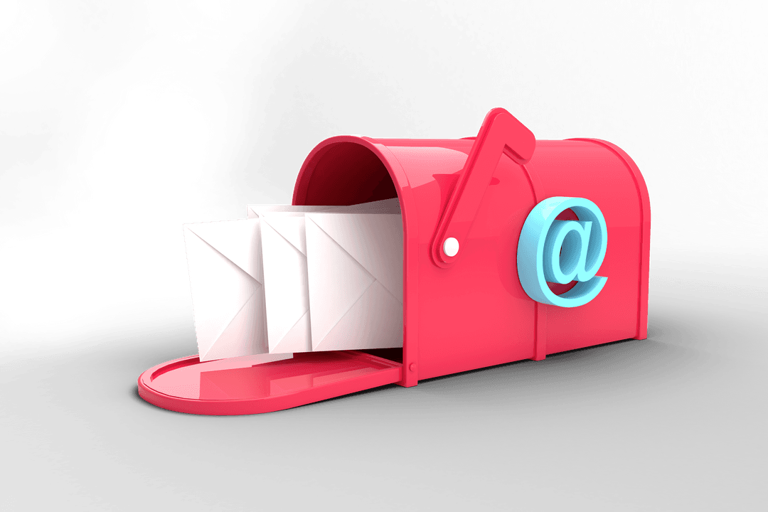 Transparent Red Mailbox with Letters and At Symbol Illustration