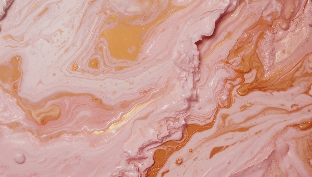 Abstract Fluid Art with Peach Pink and Metallic Gold Paint