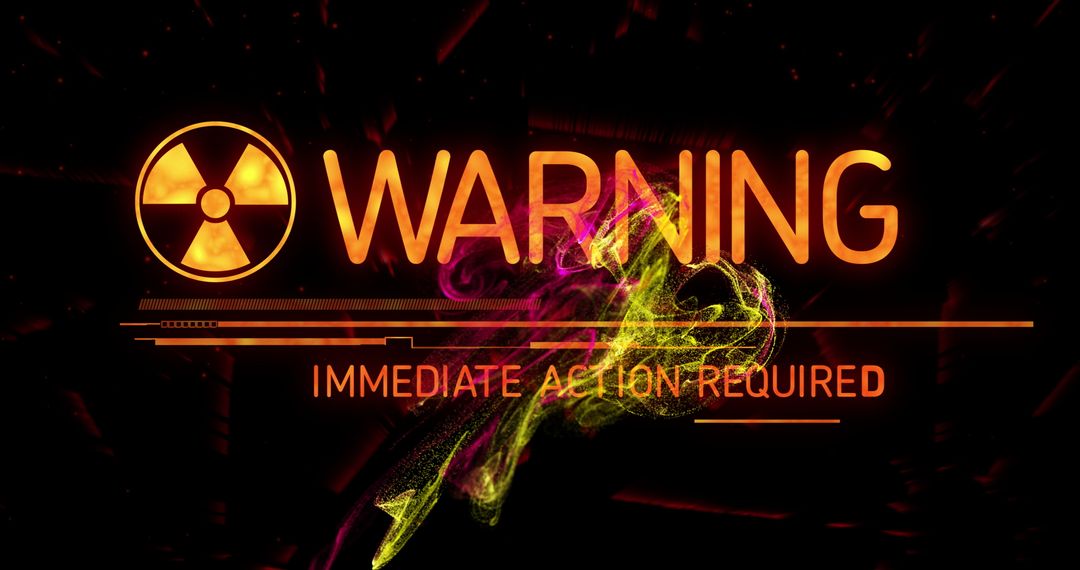 Neon Warning Sign with Radiation Symbol and Urgent Message
