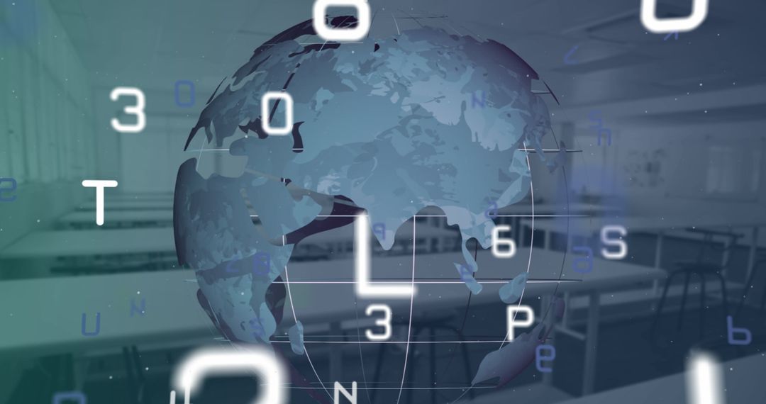 Futuristic Globe with Numbers in Classroom Setting