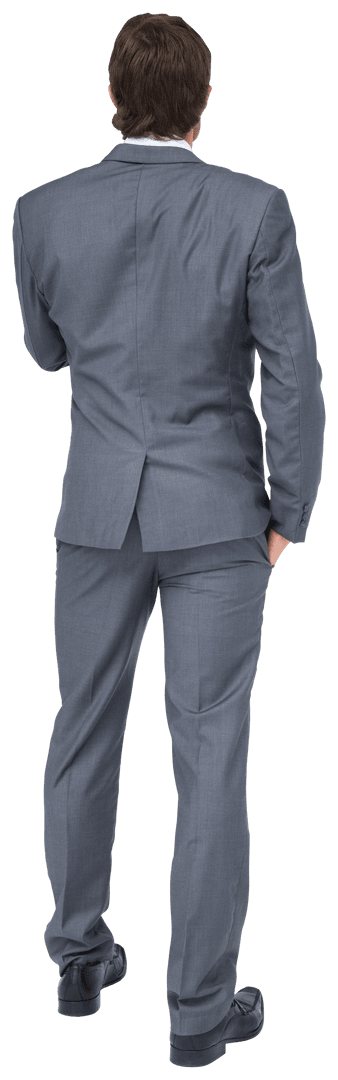 Rear View of Businessman in Gray Suit, Transparent Background