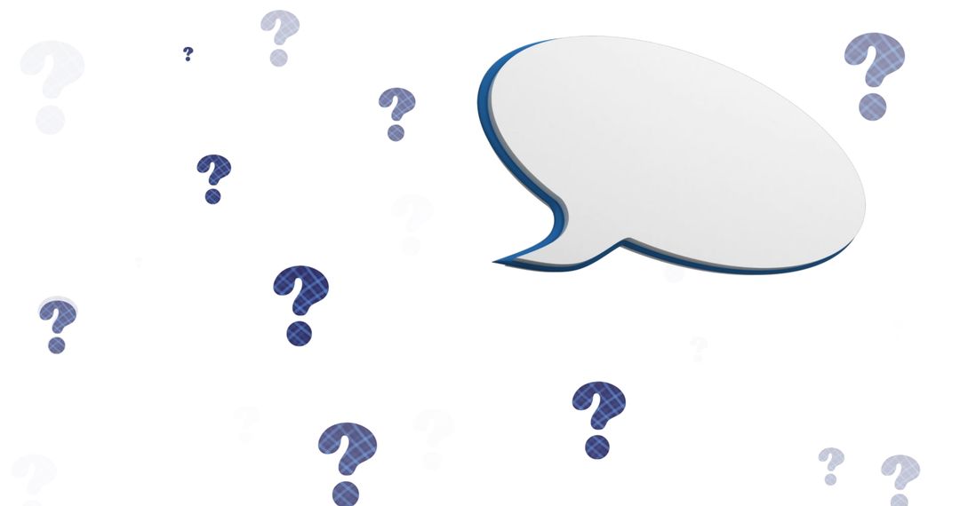 Speech Bubble with Question Marks on White Abstract Background