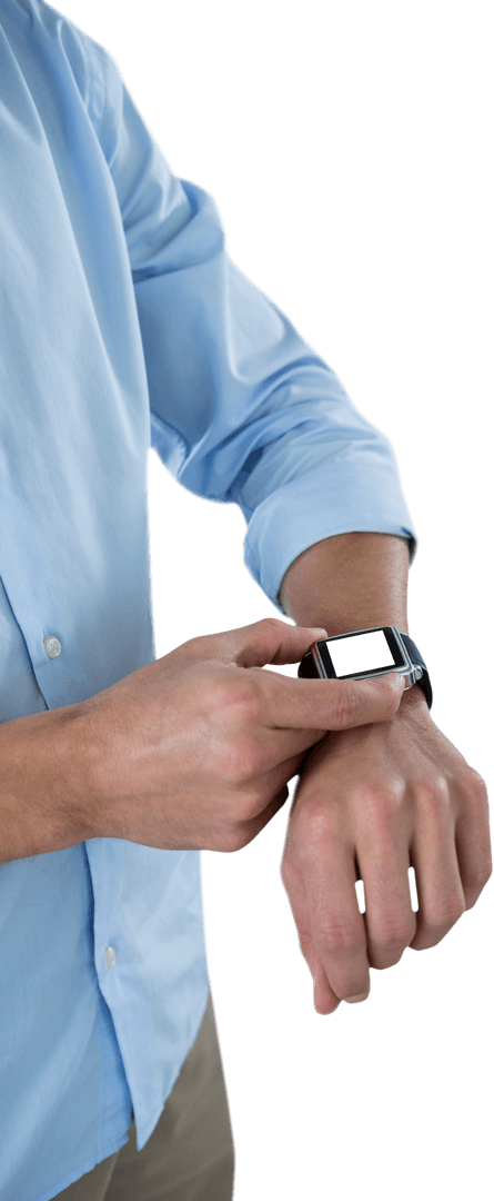 Person Using Touchscreen Smartwatch on Transparent Background