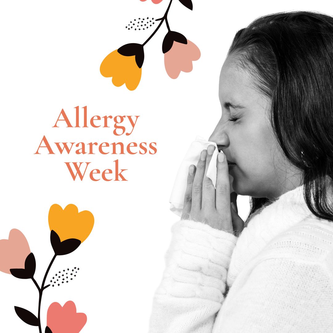 Woman Experiencing Allergies with Allergy Awareness Week Text