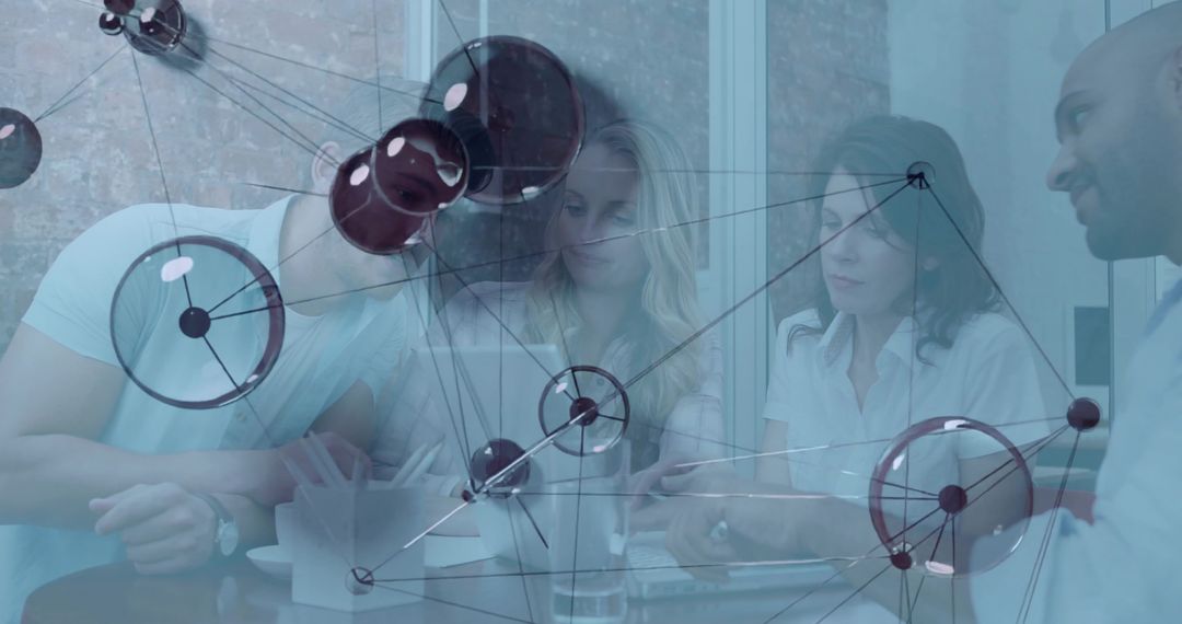 Team Collaborating with Data Visualization in Modern Office