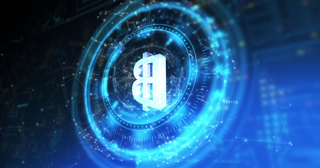 Rotating Bitcoin Symbol in Futuristic Digital Space