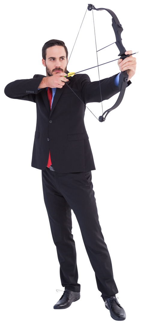 Focused Businessman Shooting Transparent Bow and Arrow - Download Free Stock Images Pikwizard.com