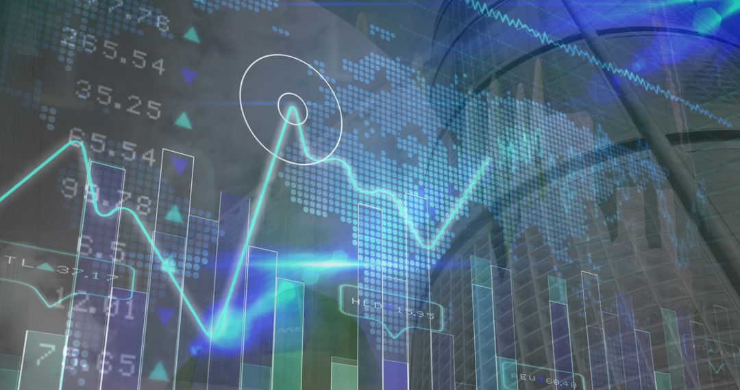 Digital Global Business Data Interface over Cityscape