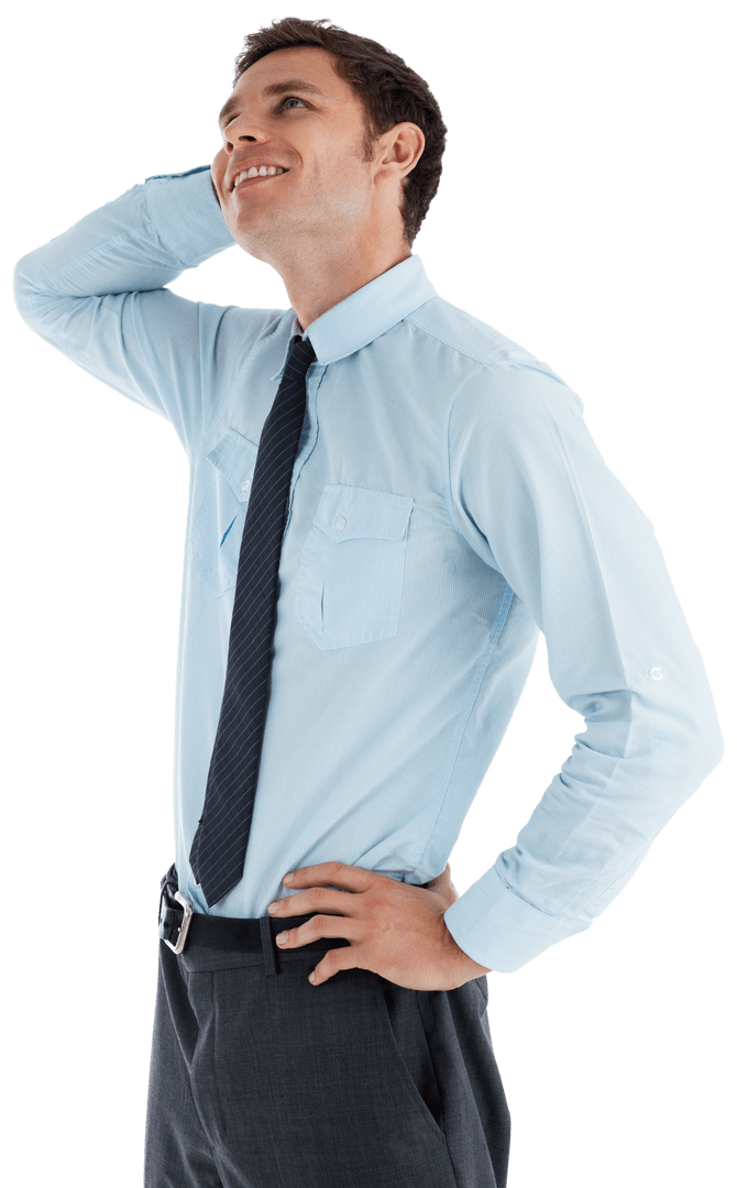 Confident Businessman Thinking with Hand on Head Transparent Style