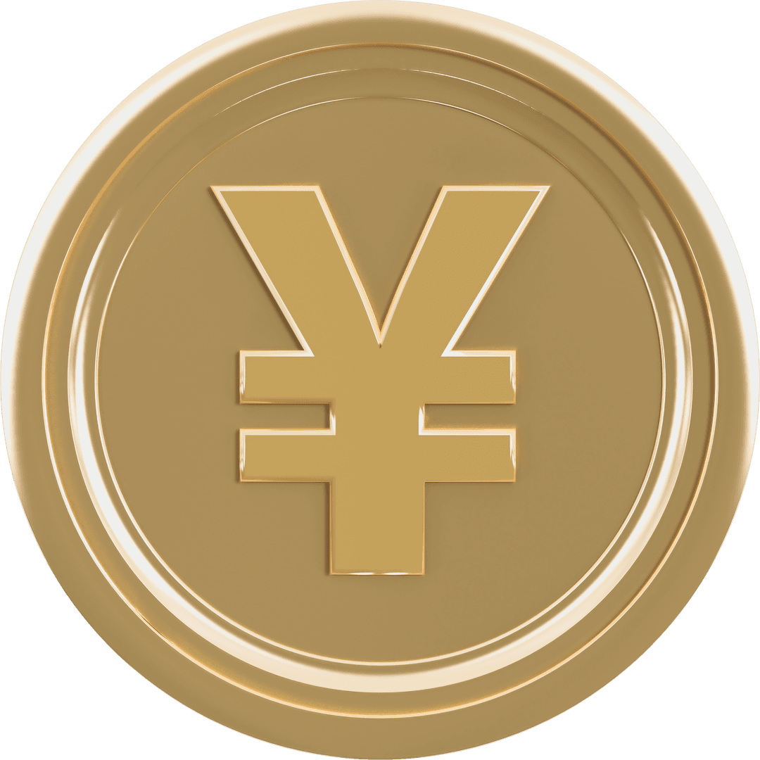 Golden Coin with Yen Symbol on Transparent Background