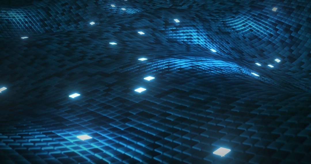 Dynamic Digital Tile Wave with Glowing Highlights