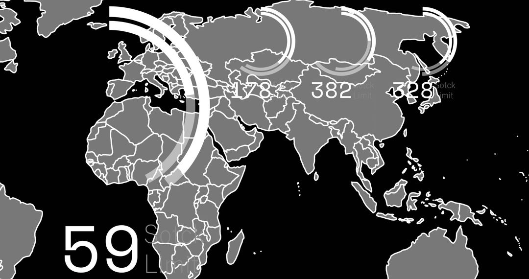 Digital Data Analytics on Abstract World Map with Black Background