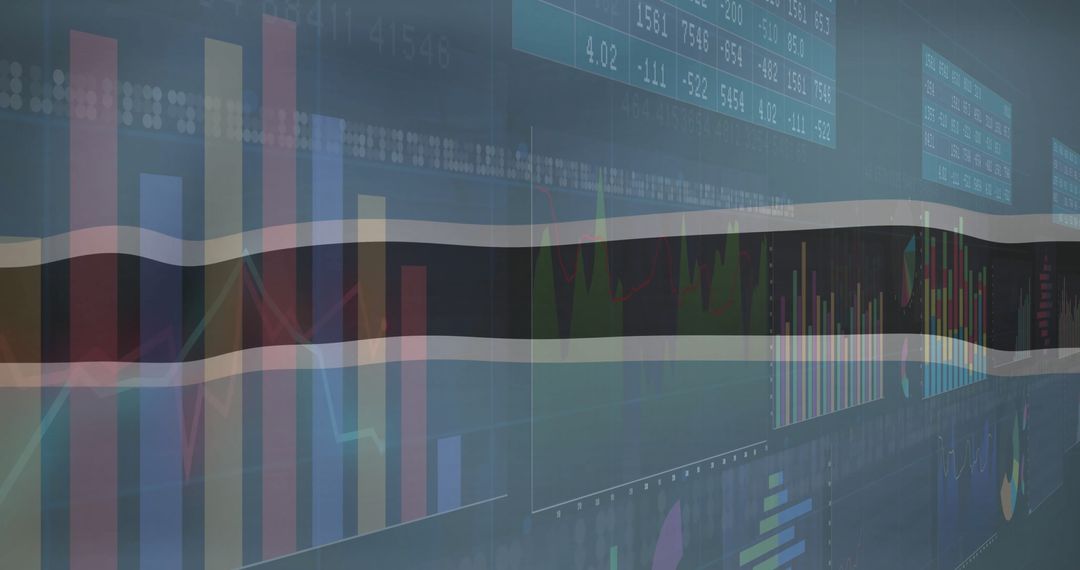 Botswana Flag Overlaid with Dynamic Financial Graphs and Chart Analysis