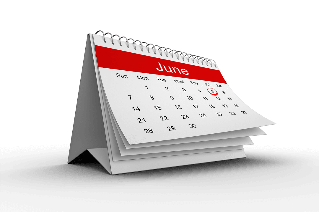 Transparent Standing Calendar Showing June with Red Reminder Circle