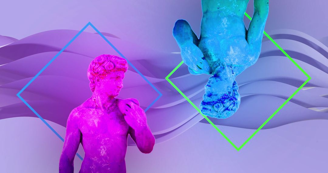 Digitally Altered Ancient Sculptures on Vibrant Abstract Background
