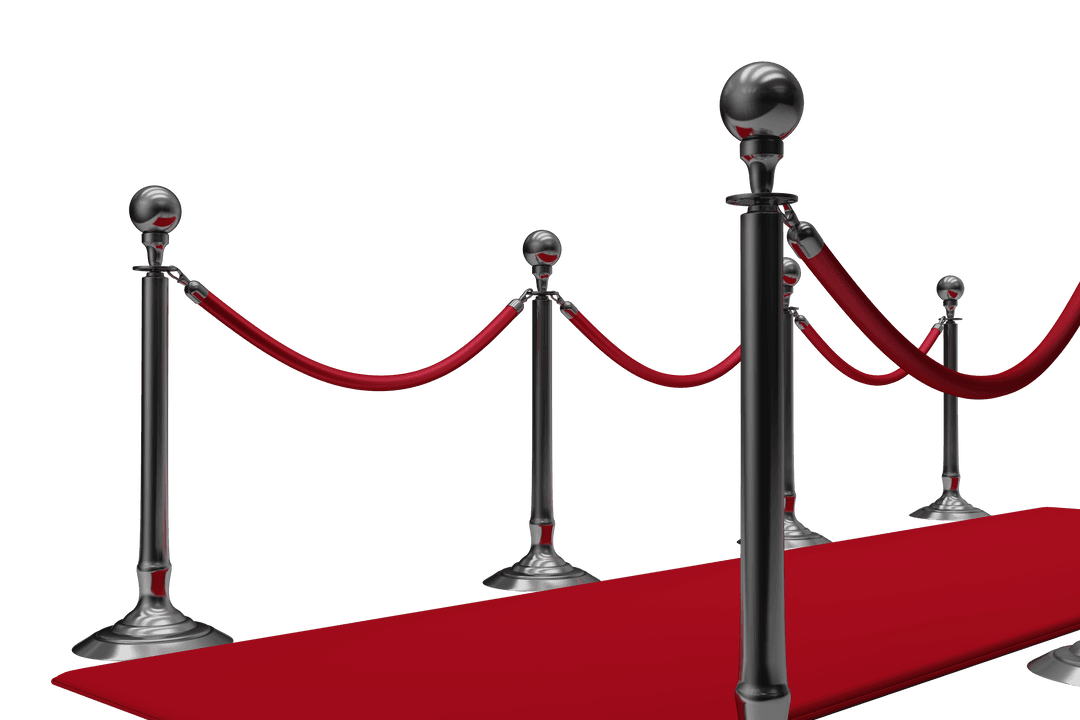 Elegant Queue Stand with Red Rope on Transparent Background