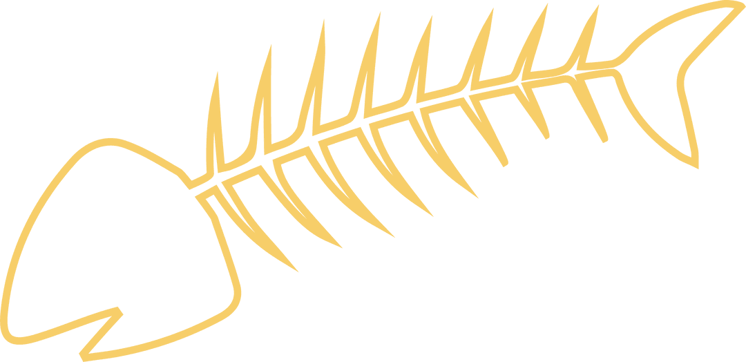 Stylized Fish Skeleton Line Art on Transparent Background