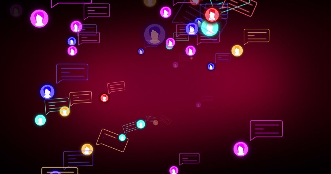 Vibrant Social Media Icons and Speech Bubbles on Red Background