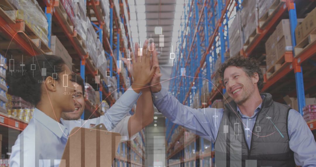 Warehouse Team Celebrating Success with High Five