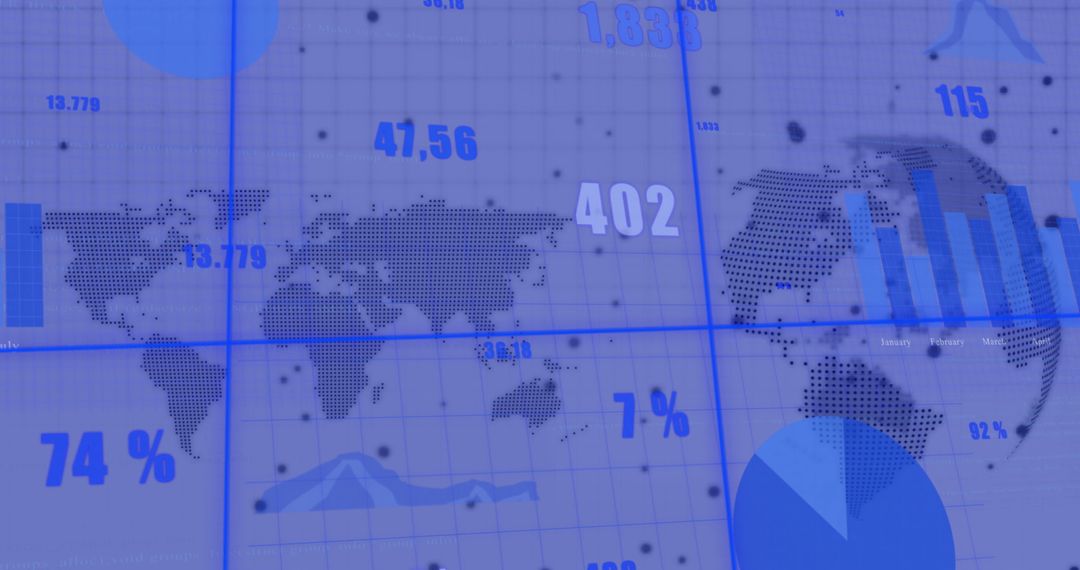 Global finance data processing with world map visualization