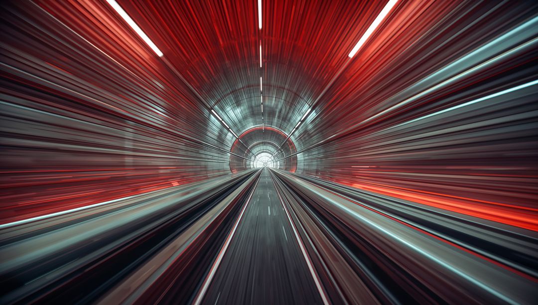 Futuristic Streaking Lights in Metal Tunnel