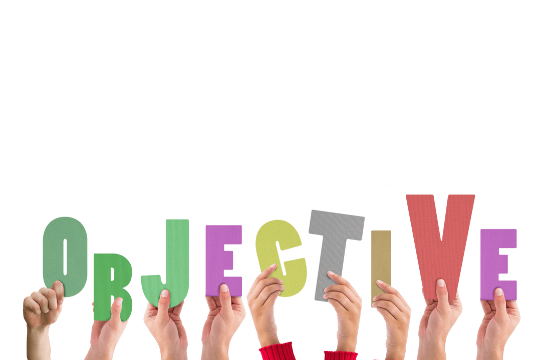 Hands holding colorful statement objective on transparent background