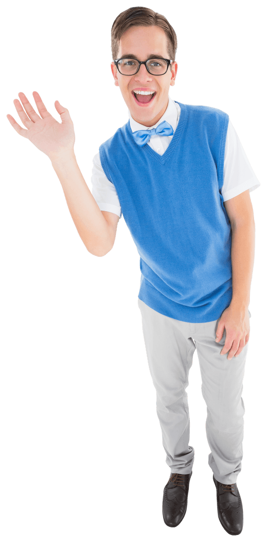 Happy Nerdy Hipster Man Waving Friendly Greeting Transparent