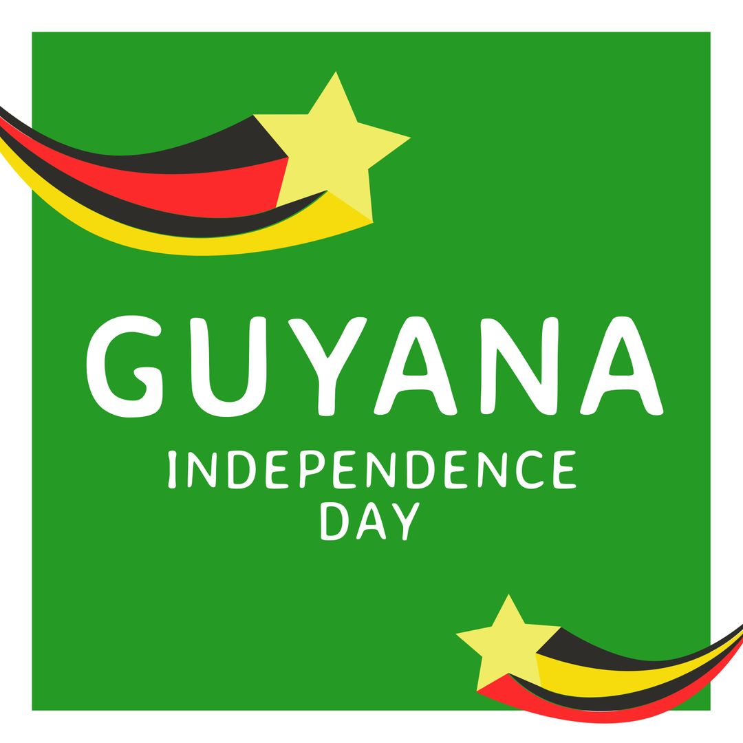 Guyana Independence Day Celebration Graphic with Star and Flag Elements