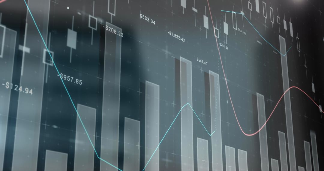 Global Financial Graphs Overlaying Cityscape