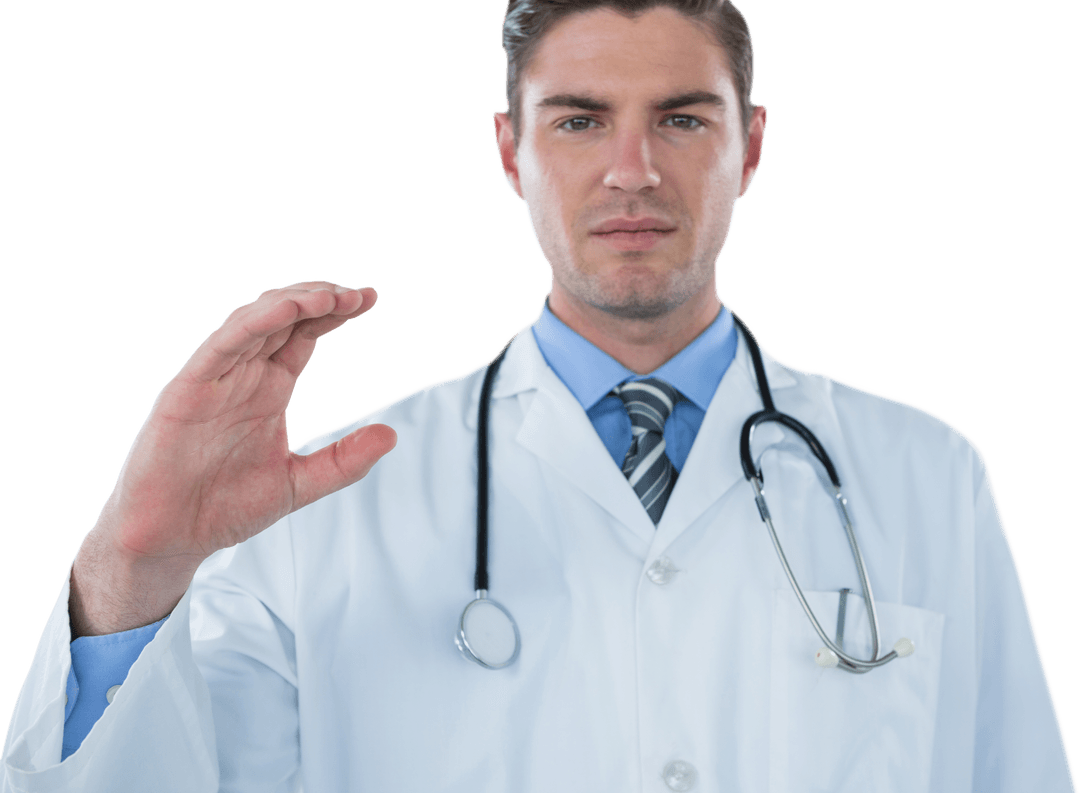 Confident Doctor Gesturing with Hand Transparent Background