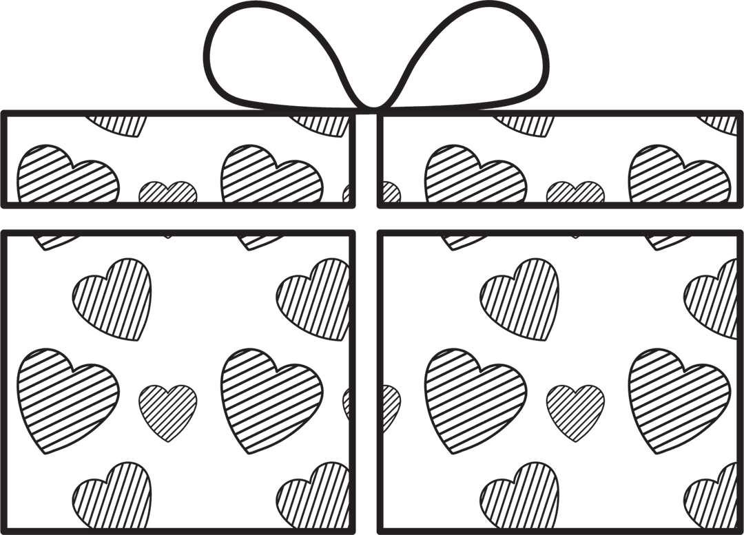 Heart Pattern Gift Box Illustration on Transparent Background