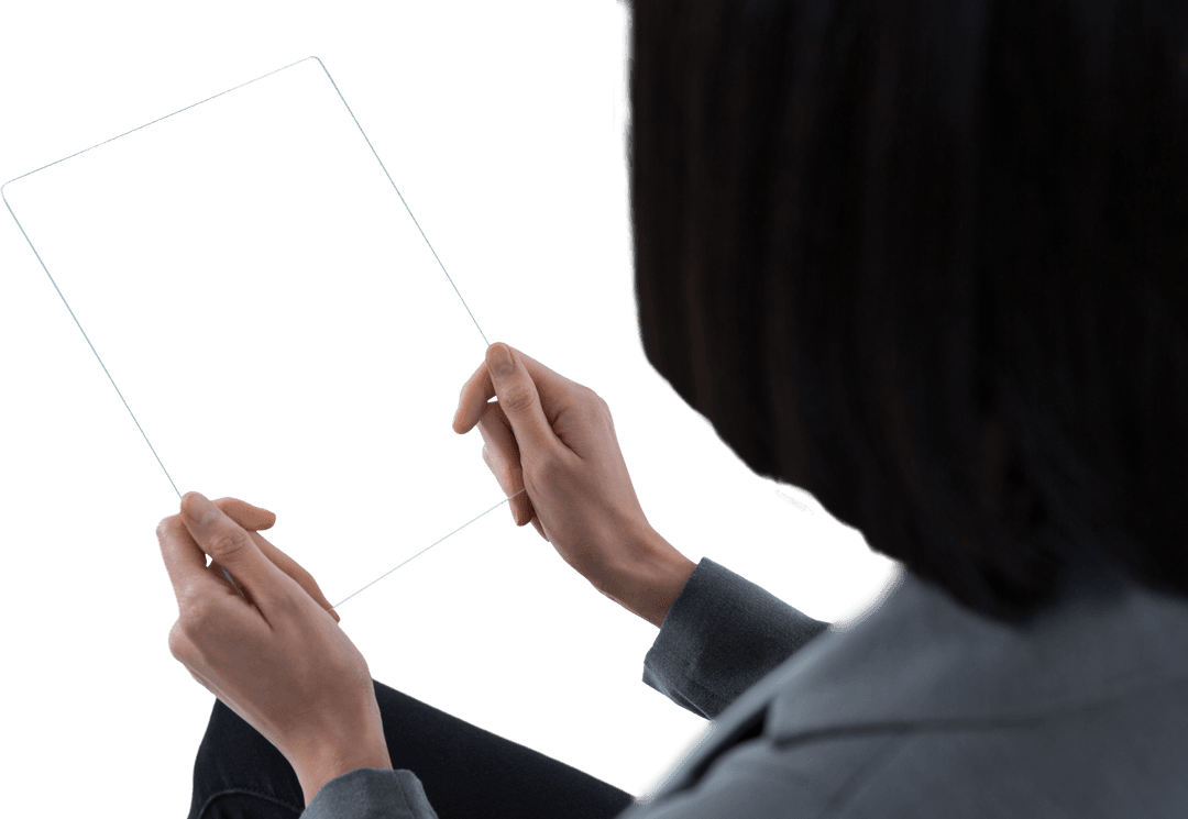 Woman Holding Transparent Digital Tablet for Innovation