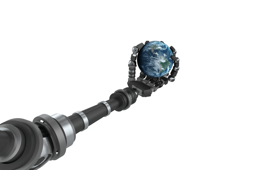 Robotic Hand Holding Transparent Earth Globe Isolated