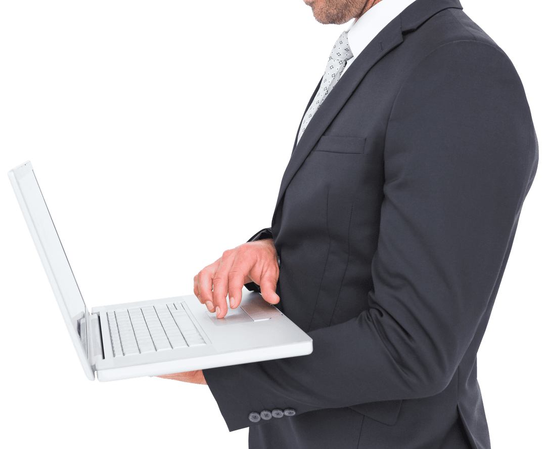 Professional Businessman Using Laptop Transparent Background Image