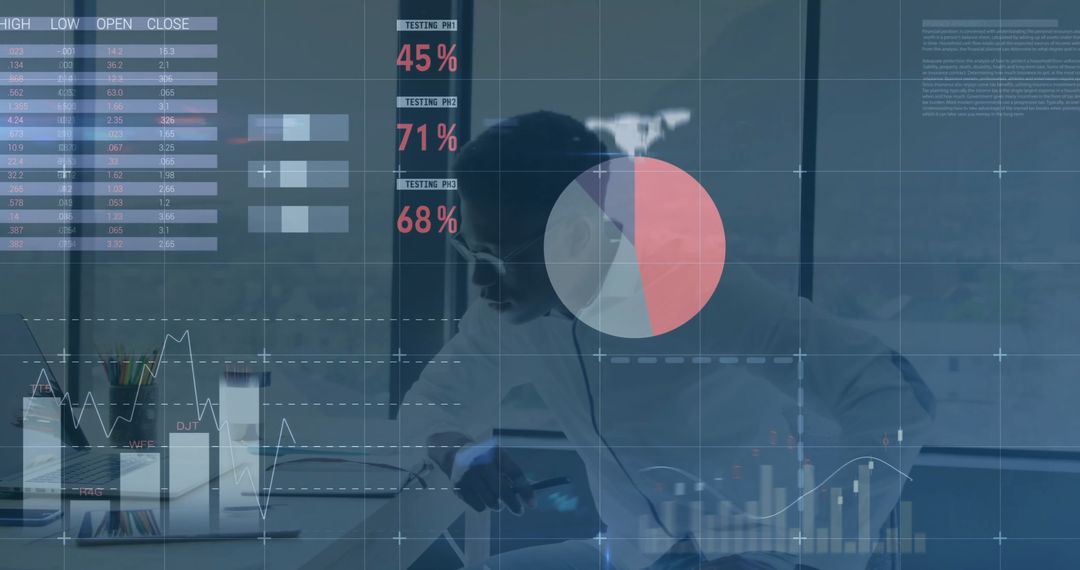 Businessman Analyzing Digital Finance Interface with Data Projections