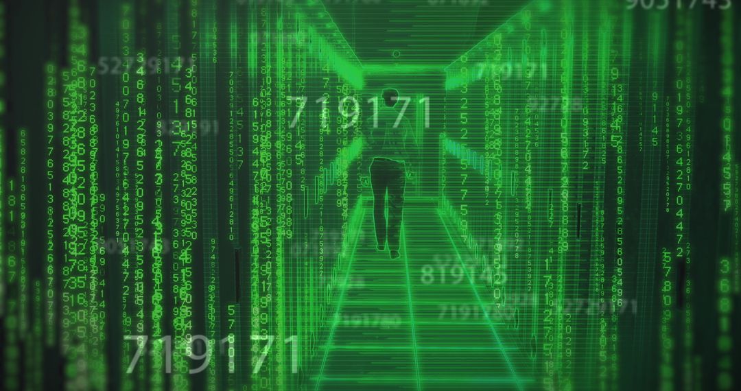 Surreal Digital Matrix with Man Amid Binary Code - Free Images, Stock Photos and Pictures on Pikwizard.com
