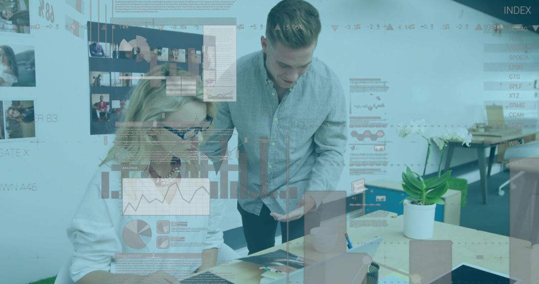 Business Team Collaborating on Data Analytics in Modern Office Setting