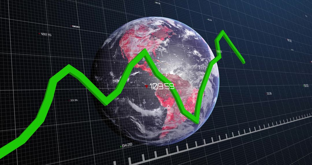 Financial Graph on Globe with Digital Grid Background