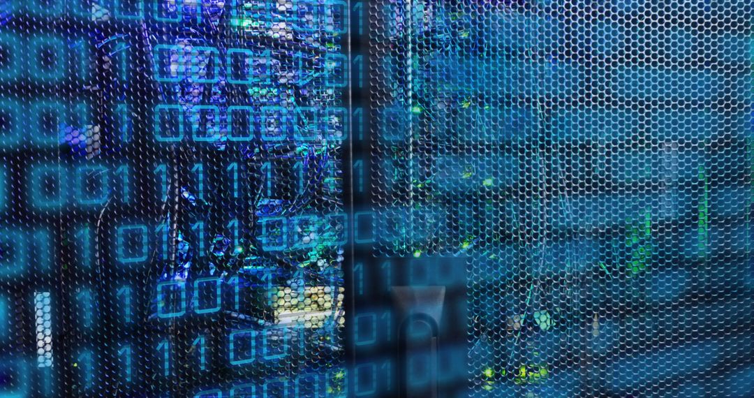 Binary Code Overlay on Data Servers Representing Digital Technology - Free Images, Stock Photos and Pictures on Pikwizard.com