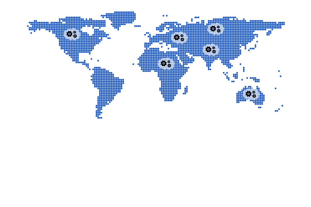 World Map with Cogs Illustration on Transparent Background