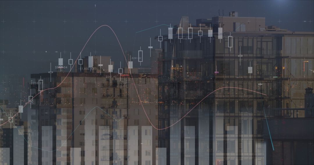 Digital Financial Data Analysis Overlay on Cityscape
