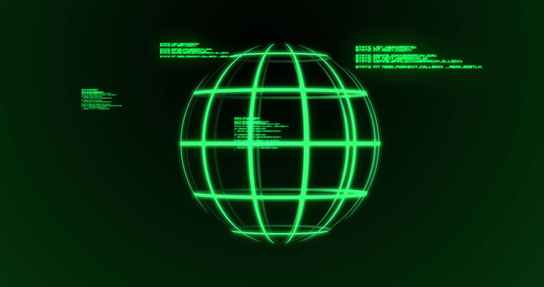 Digital Globe with Data Coding on Green Background