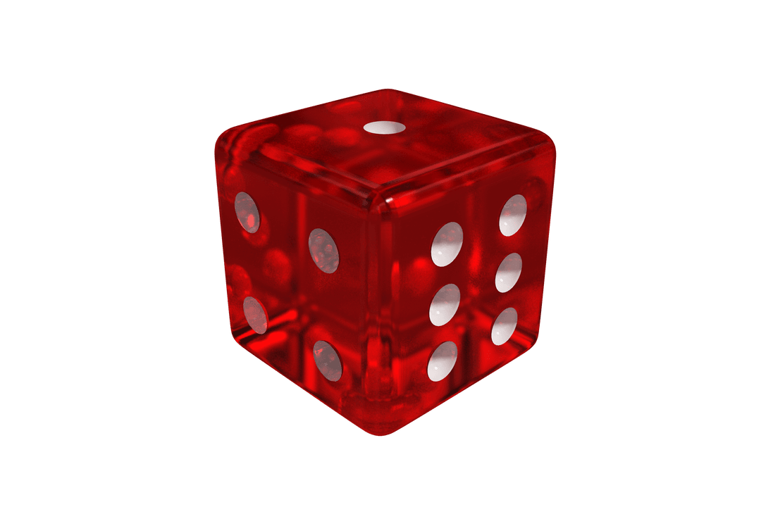 Transparent Red Glass Dice Capturing 3D Precision