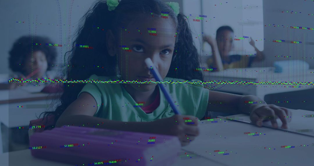 Young Girl Learning in Classroom with Focus on Writing Skills