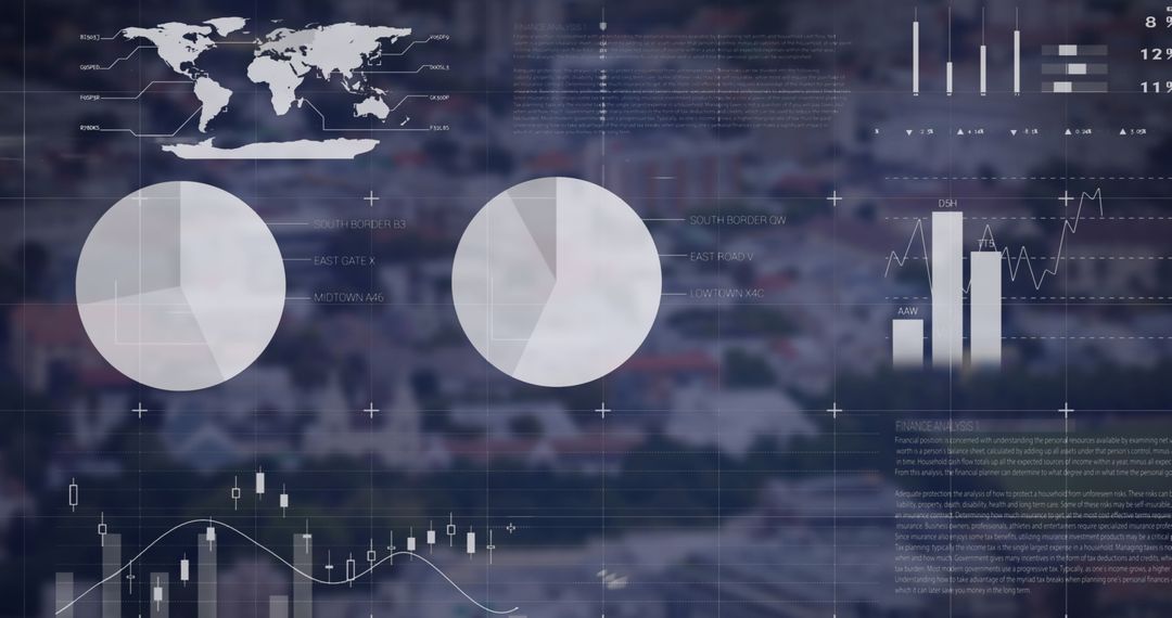 Overlay of Financial Data Visualizations on Cityscape