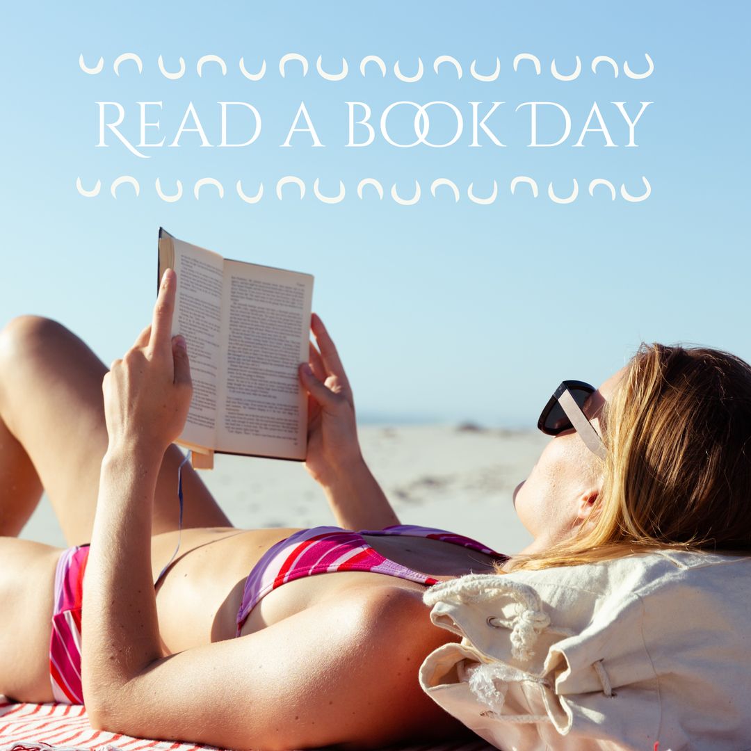 Young Woman Reading Relaxed at Beach for Read a Book Day