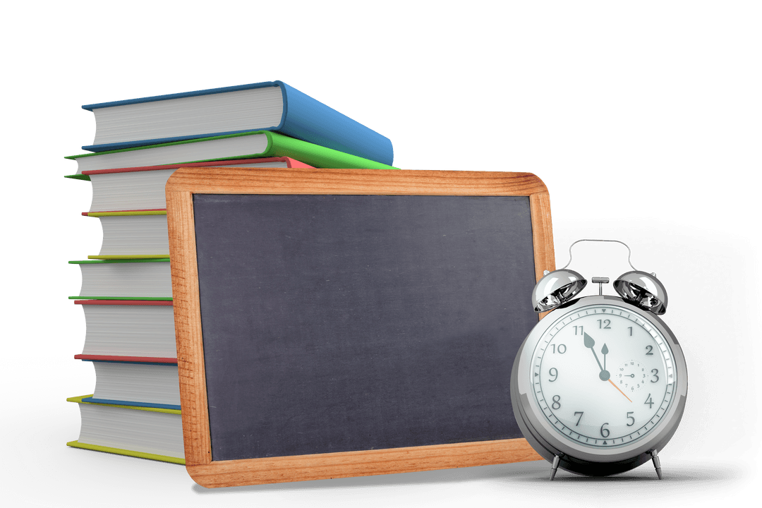 Transparent Books and Chalkboard with Alarm Clock for Educational Themes