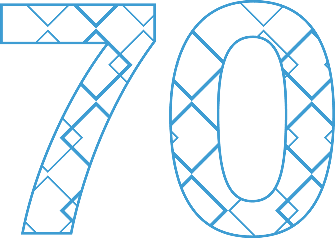 Celebratory Blue Patterned Number 70 Vector on Transparent Background